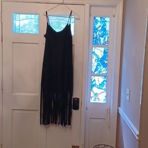 Faux suede bodycon dress with fringes at the botto